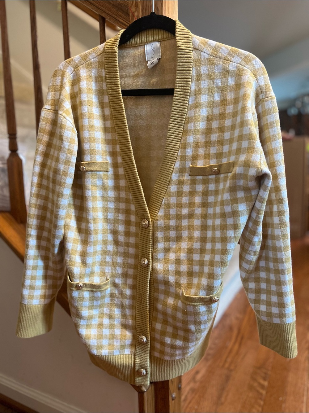 Beige Yellow Gingham Knit Cardigan Sweater - Women'sVersatile Layer